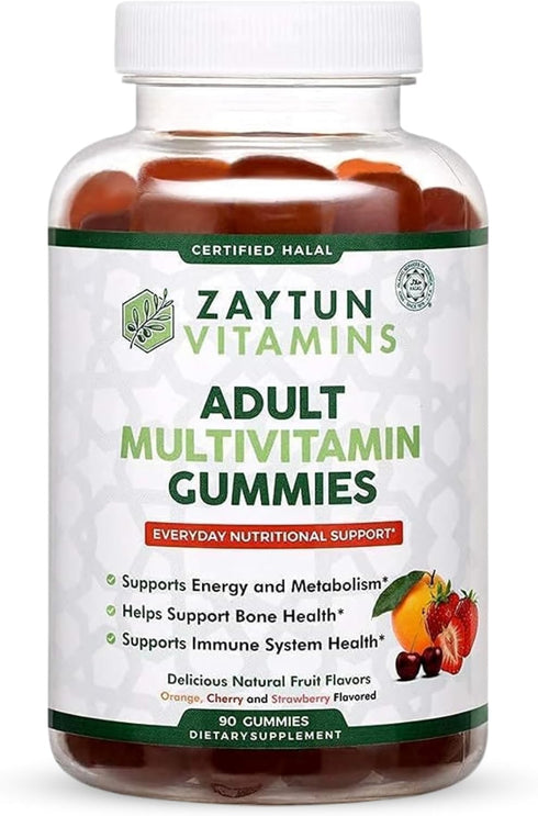 Halal Adult Multivitamin Gummies for Men, Women, Complete Nutritional Support with Biotin, Vegan, Natural Fruit