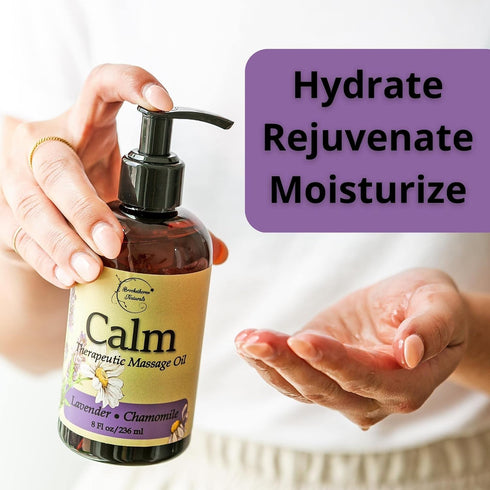 Calm Massage Oil with Lavender & Chamomile Essential Oils, 8oz for Massage Therapy