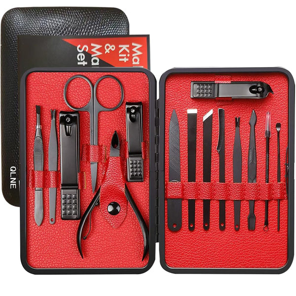 Nail Clippers Set, High Precision Stainless Steel Nail Cutter, Manicure Pedicure Kit with Stylish Case (Black)