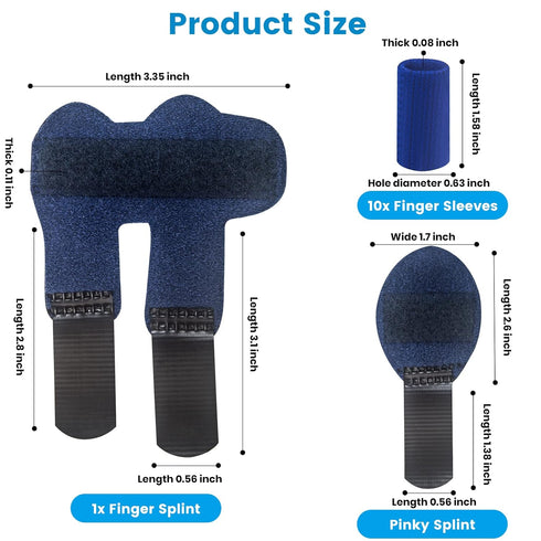 Finger Splint Set of 2, Trigger Finger Brace with 10 Nylon Sleeves for Sport Injuries and Swelling, Blue
