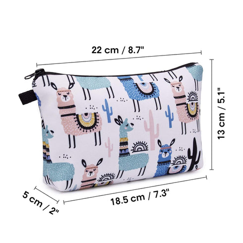 WANDF Mini Cosmetic Bag for Women, Water Resistant Makeup Organizer Pouch for Purse, Girls Gift (Alpacas)