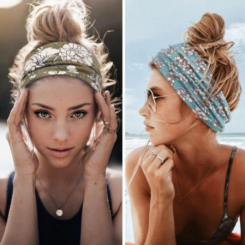 Huachi Boho Headbands, Wide Non-Slip Hair Accessories for Women's Yoga, Workout, Summer, 6 Pack