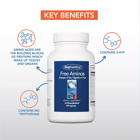 Allergy Research Group Free Aminos Supplement - Essential Amino Acids Complex, 100 Vegetarian Capsules