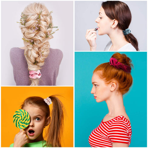 Whaline Velvet Hair Scrunchies, Hair Bobble Elastics, Soft Hair Ties for Girls, Women (20 Colors)