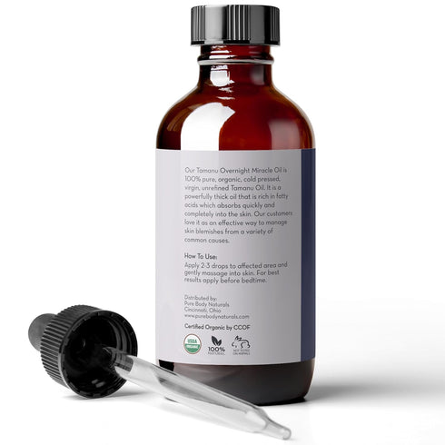 Pure Body Naturals Cold Pressed Tamanu Oil, 4 Fl Oz - Moisturizes Dry Scaly Skin, Calms Irritated Skin