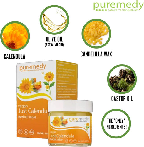Puremedy Just Calendula Herbal Salve for Dry Skin & Irritations - Natural Organic Ointment (1 Ounce)