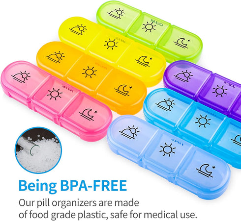 ZIKEE Compact Weekly Pill Organizer 3 Times a Day - 7 Day Pill Box with Roomy Case for Vitamins, Fish Oils, Supplements