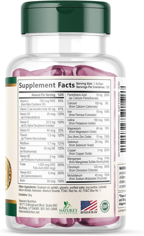 Immune 120 Multivitamin for Women - Essential Daily Womens Multivitamins with Calcium, Folic Acid, Vitamin A, C, D, E