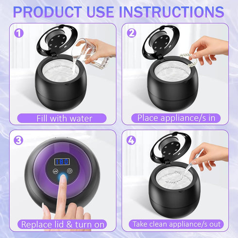 qiunhang 45kHz 210ml 4 Ultrasonic Dental Cleaner For Aligners, Night Guards, Dentures, Mouth Guards, Braces, Toothbrush