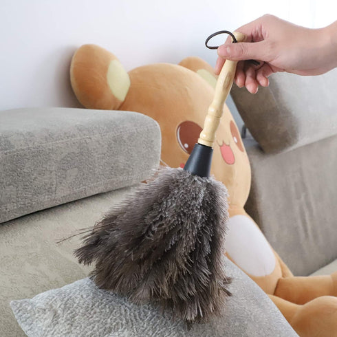 Natural Gray Ostrich Feather Duster, 2 Packs, Smart and Soft Cleaner for Blinds, Kitchen, Office