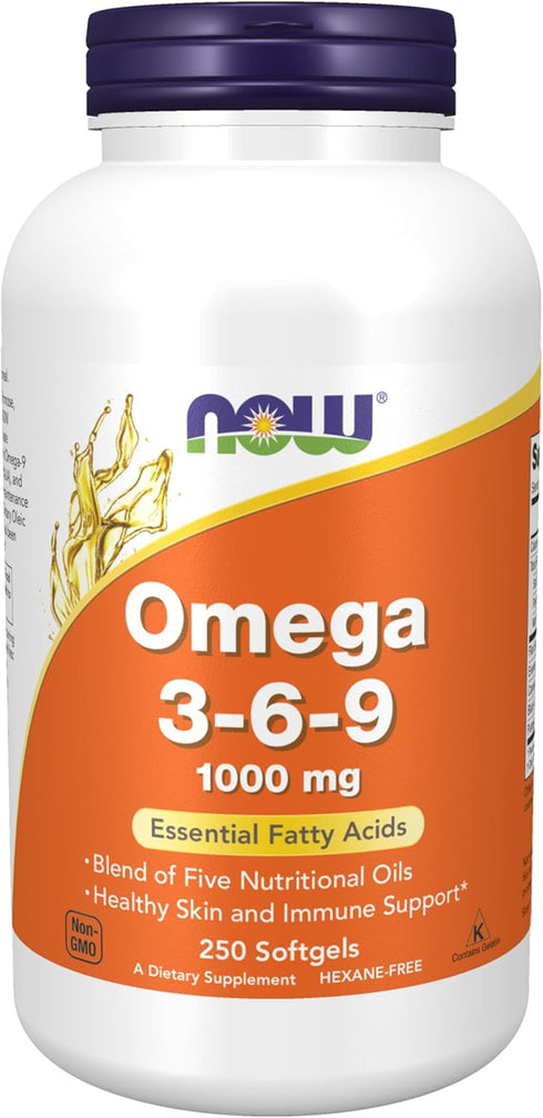 NOW Supplements Omega 3-6-9, 250 Softgels | 1000 mg with Flax Seed, Evening Primrose, Canola, Black Currant & Pumpkin