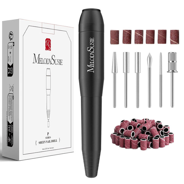 MelodySusie Electric Nail Drill Machine, Portable Efile Set for Acrylic Gel Nails, Manicure Pedicure Tool (Black)