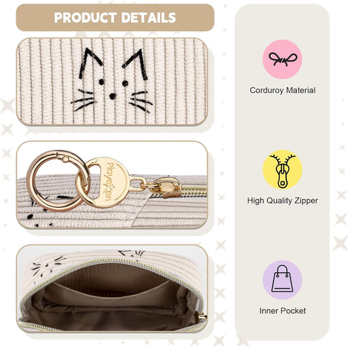 Period Bag for Teen Girls, Corduroy Cute Cats Sanitary Napkin Storage Bag, Menstrual Pad Pouches Tampon Holder