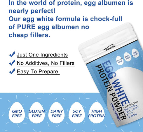 Talcufon 8 Oz 227G Egg White Protein Powder Pasteurized No Additives, High Protein, Gluten-Free Ideal for Baking