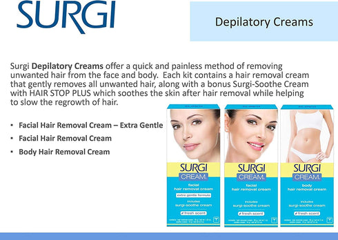 Surgi Facial Hair Removal Cream, 1 oz x 2 Pack