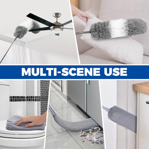 4 Pcs Dusters for Cleaning, 2 in 1 Microfiber Dusters with 30-100 Inches Long Handle for Ceiling Fan Cleaning