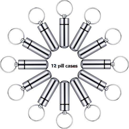 12 Pieces Portable Pill Case, Mini Waterproof Aluminum Keychain Pill Container for Medications, Vitamins, and