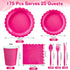 175 Pcs Hot Pink Paper Plates and Napkins, 25 Guest Hot Pink Party Supplies Include Scalloped Hot Pink Plates Napkins Cups Plastic Spoons Knives Fork for Baby Shower, Birthday, Bridal Shower by Xiangqu