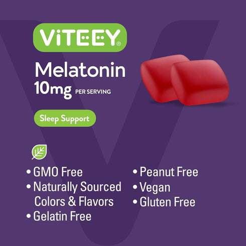 Melatonin 10mg Sleep Gummies for Adults and Teens, Vegan Sleep Support Aid, Chewable Berry Flavored Gummy.