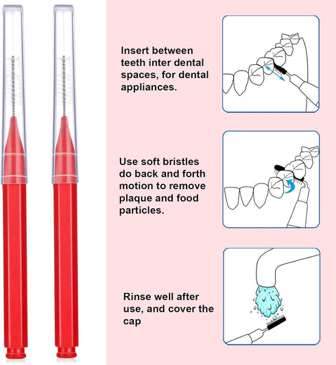 Patelai 100 Pieces Interdental Brush Toothpick Cleaners, Dental Hygiene Flosser Tool, Red, Suitable Size