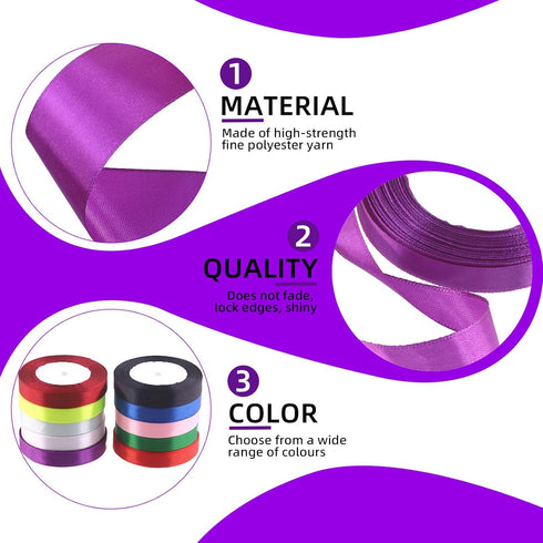 Swpeet Single Faced Polyester Ribbon Assortment Kit, 10 Rolls, 1-1/2" x 25 Yards, Total Length 250 Yards