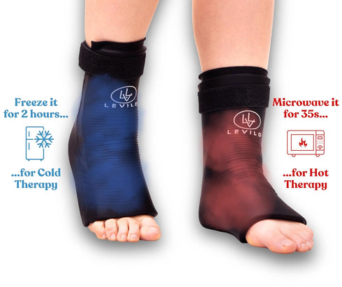 LEVILO Ankle Ice Pack Wrap (2 Packs) for Sprained Ankle Support, Reusable Gel Ice Packs for Pain Relief