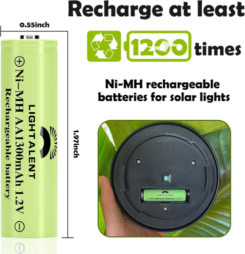 Ni-MH AA Rechargeable Batteries, 12 Pack 1300mAh Pre-Charged for Garden Landscaping Outdoor Solar Lights