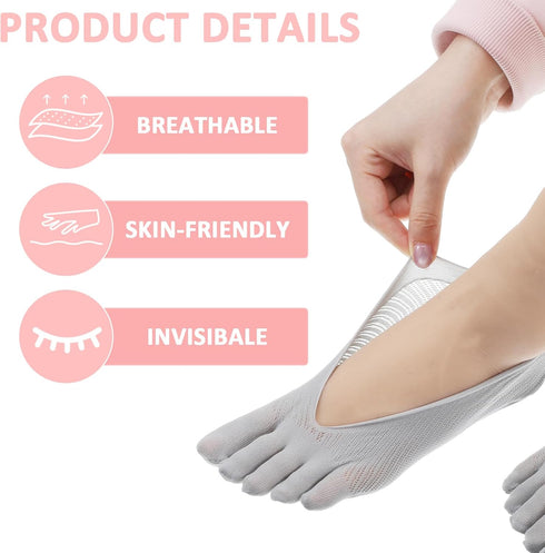 Sibba 5 Pairs Orthopedic Toe Compression Socks, No Show Five Finger Toe Separator Socks for Bunion, Low Cut Liner