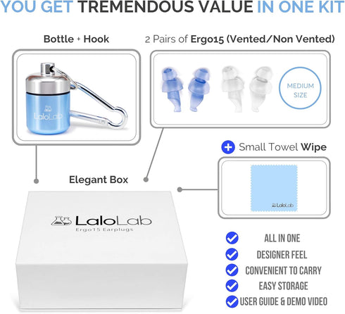 LaloLab Ear Plugs for Sleeping with Case - 2 Types of Reusable Sound Blocking Earplugs, Ideal for Sleep, Travel, Concert