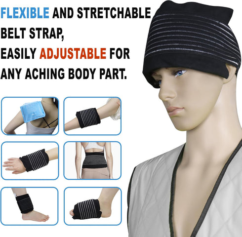 Ice Packs for Injuries Reusable,Soft Gel Hot and Cold Therapy Packs, Pain Relief,Adjustable & Flexible Wrap for Knees, Back, Shoulders, Arms and Legs Blue (3-Piece Set)