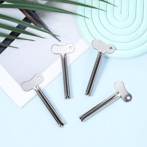 HekouJiub 4Pcs Metal Tube Squeezer, Stainless Steel Toothpaste Squeezer - Roller Tube Key for Daily Living Squeezing