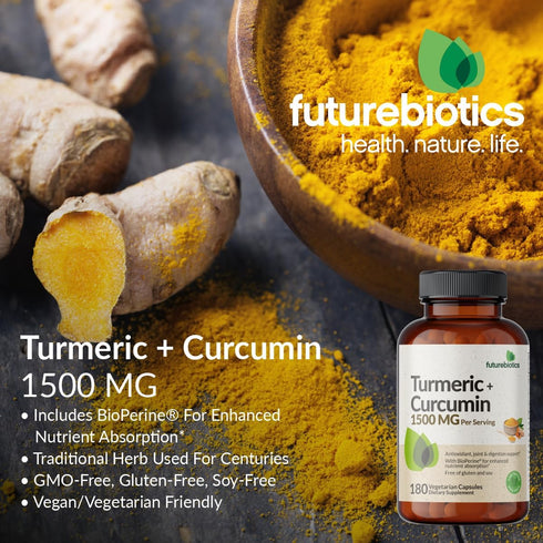 Futurebiotics Turmeric + Curcumin 1500 MG per Serving - Antioxidant, Joint & Digestion Support with BioPerine for