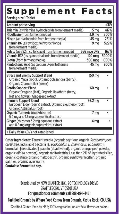 New Chapter Vitamin B Complex – Fermented Coenzyme B Complex with Vitamin B12 + B6 + Biotin - 90 ct