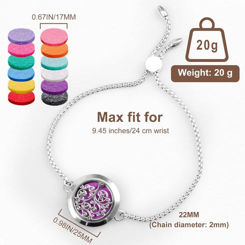 ttstar Essential Oil Diffuser Bracelet - Stainless Steel Aromatherapy Locket with 24pcs Refill Pads Gift Set