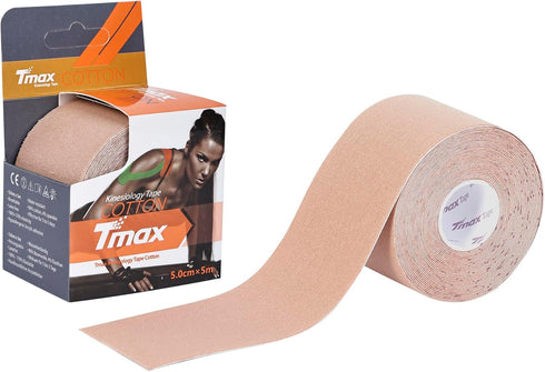 Tmax Waterproof Kinesiology Tape, Athletic Sports Tape for Injury, Muscle Support, Pain Relief (5 m * 5 cm) (Beige)