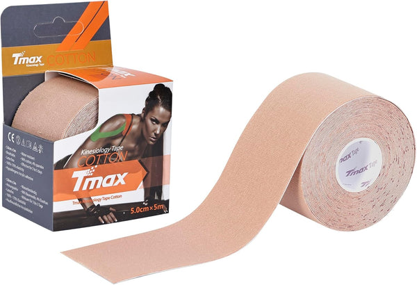 Tmax Waterproof Kinesiology Tape, Athletic Sports Tape for Injury, Muscle Support, Pain Relief (5 m * 5 cm) (Beige)