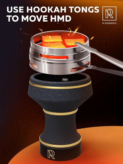 Premium Black Hookah Bowl Set with Cover, Heat Management Charcoal Holder, Luxury Ceramic Hookah Head