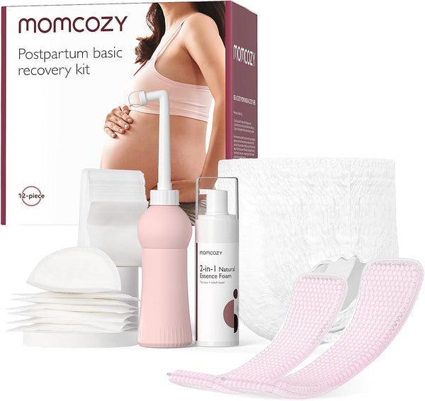 Momcozy Postpartum Recovery Essentials Kit, Labor Delivery Care Kit, Disposable Underwear, Nursing Pads, Peri Bottle Set