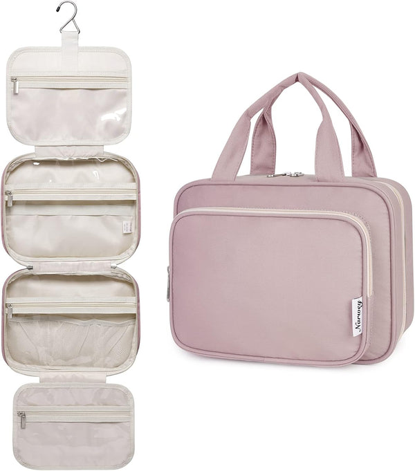 Narwey Hanging Toiletry Bag for Women, Travel Makeup Organizer for Cosmetics and Essentials (Dusty Rose, Medium)