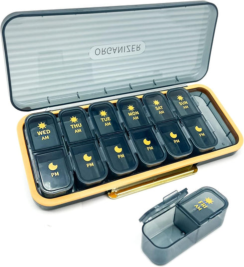 7-Day Pill Case, Travel Organizer for Medicine, Large Capacity for Vitamins, 14 Cells, 2 Times a Day