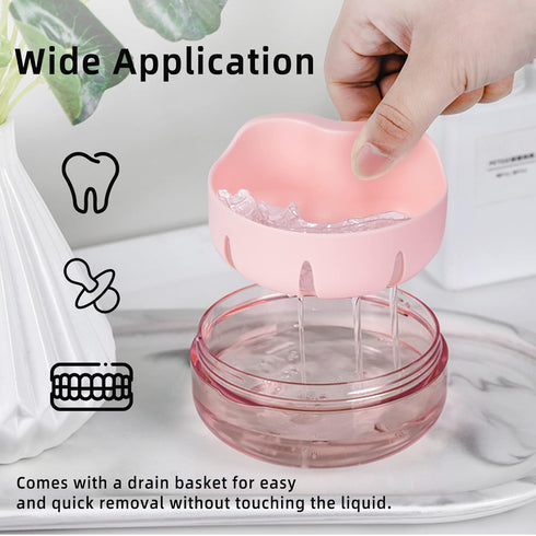 Leak Proof Denture Cup Kit - Portable Retainer Case for Travel with Cleaning Care Accessories for Dentures