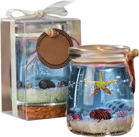 Tanxier 2024 New Oceans Theme Gel Candle,Scented Gel Candle Wax with Real Sand,Starfish