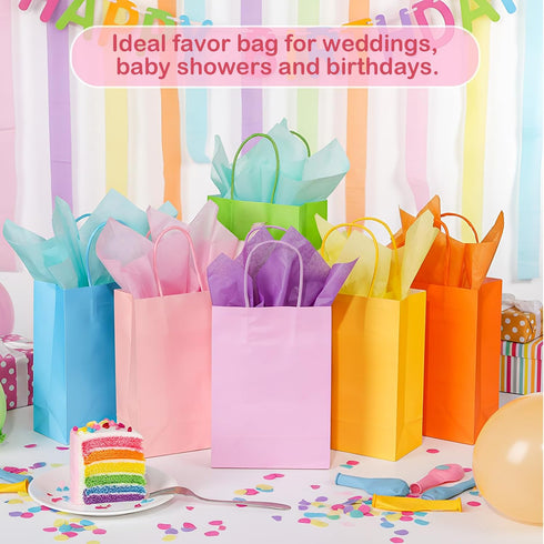 Kolldenn 24 Pack 5.9 3.1 8.3 Inch 6 Pastel Graduation Gift Paper Bags with Tissue Paper x x Colors Rainbow Kraft Goodie