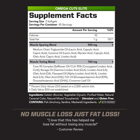 PMD Sports Omega Cuts Elite Fat Loss Formula - Omega Fatty Acids, MCT's, CLA, Keto Friendly, 90 Softgels
