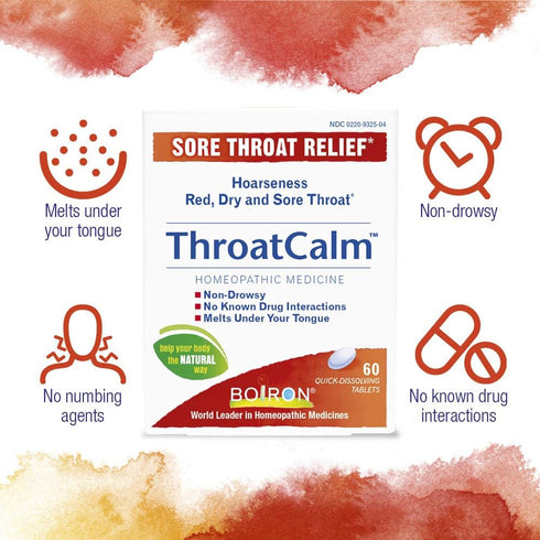 Boiron ThroatCalm Tablets, Pain Relief for Red, Dry, Scratchy, Sore Throats, 120 Count, Pack of 2