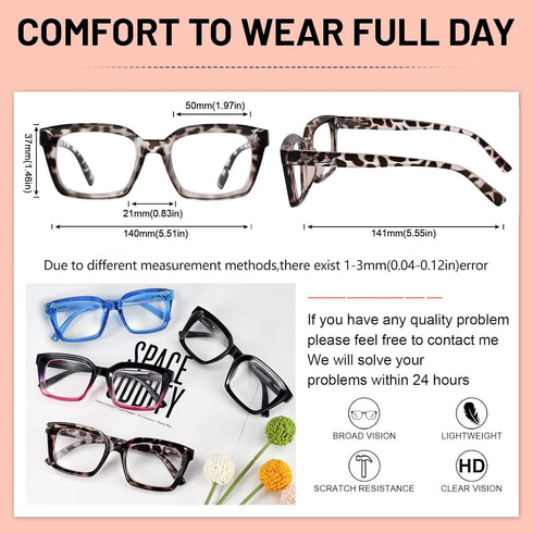 OCCI CHIARI Large Reading Glasses Women 1.0 Square Reader Oversized Frame with Multiple Strength Options