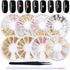 WOKOTO 8 Boxes 3D Geometry Metal Gold Nail Charms Set, Mix-Shape Nail Jewelry Decorations with 1pc Tweezers and Wax