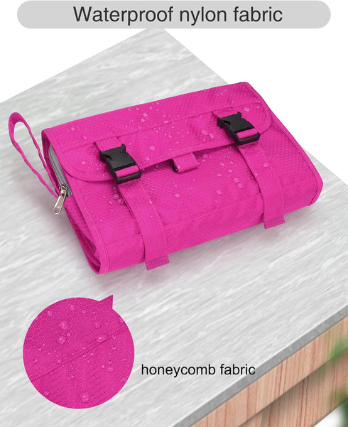 Relavel Hanging Travel Toiletry Bag for Women, Large Capacity Waterproof Organizer for Makeup and Accessories (Hot Pink)