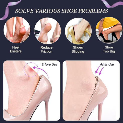Heel Pads - Heel Inserts for Women, Gel Heel Protectors for Improved Shoe Fit and Comfort (4 Pairs)