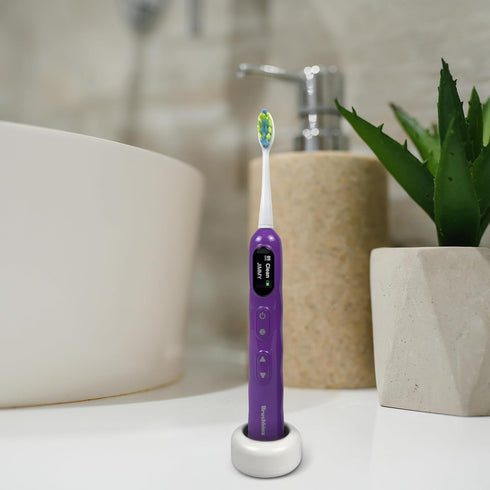 Purple Electric Toothbrush with Travel Case & 4 Vibrating German Pedex Brush Heads, 5 Modes, Rechargeable Power